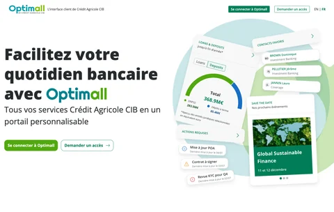 Capture du portail Optimall du Crédit Agricole CIB, page d’accueil personnalisable