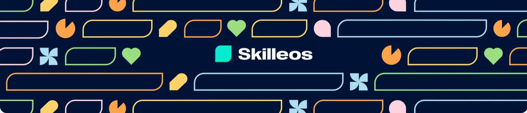 Bandeau d’en-tête Skilleos : le logotype sur un motif de blocs arrondis
