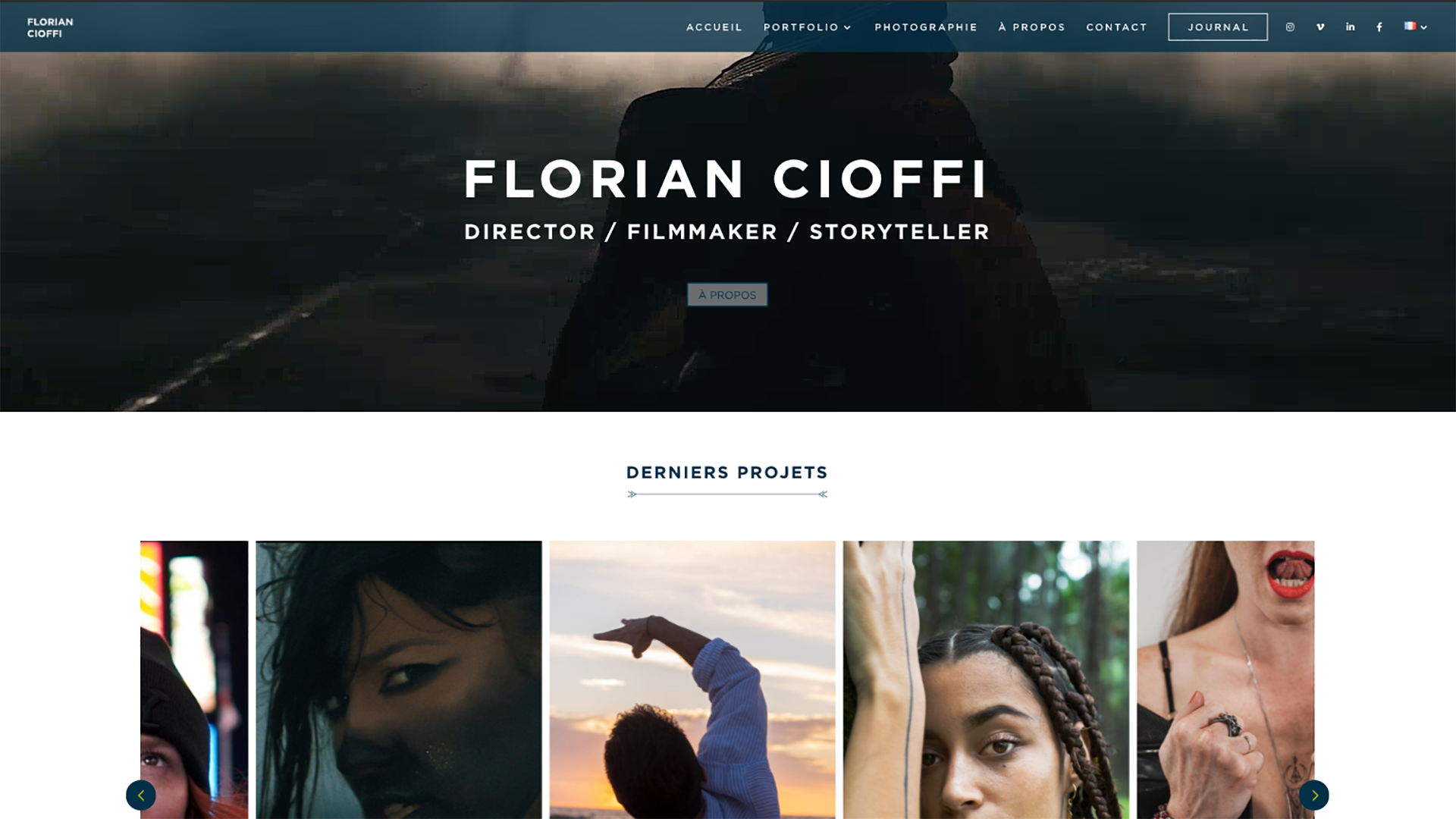capture d'écran de la page d'accueil du site de Florian Cioffi